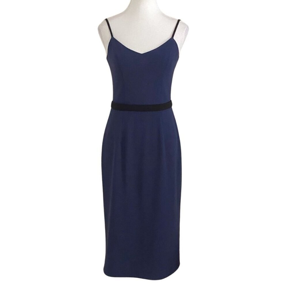 DRESS THE POPULATION EMMA NAVY SPAGHETTI STRAP SHEATH FORMAL DRESS - S